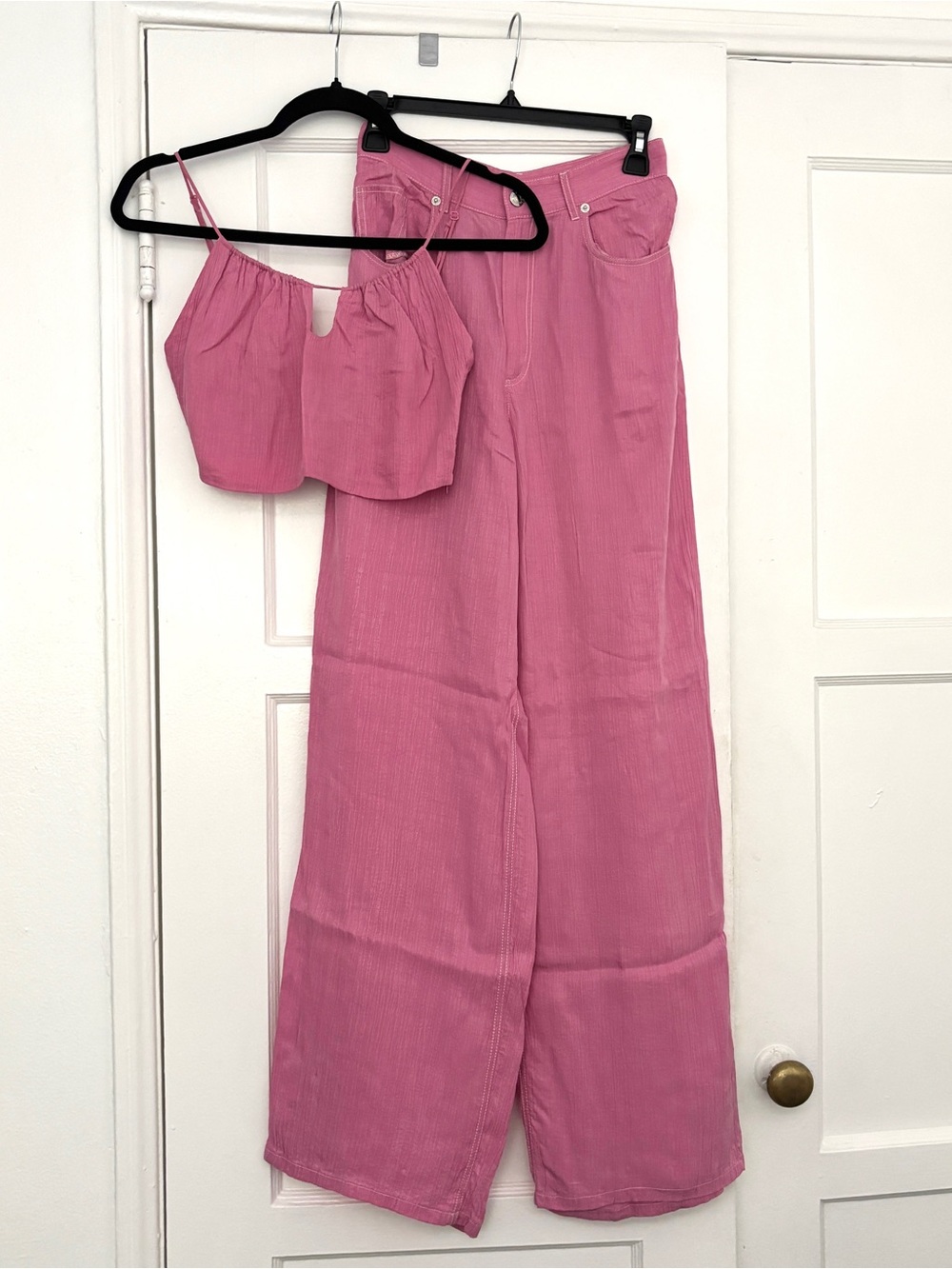 Zara Pink Cropped Halter Top with Wide-Leg Pant Set